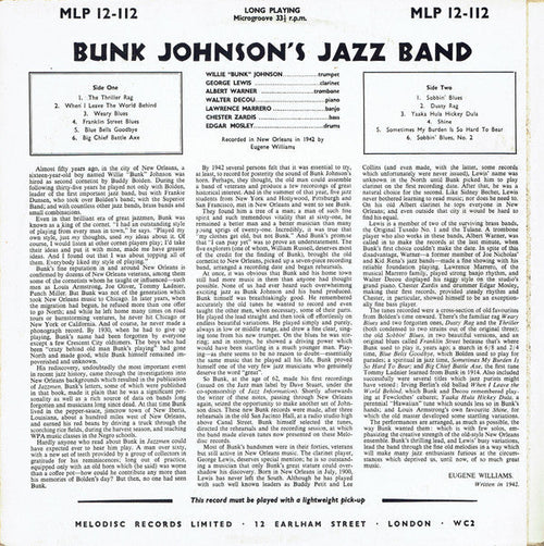 Bunk Johnson And His New Orleans Jazz Band* - Bunk Johnson's Jazz Band - LP