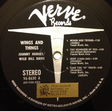 Johnny Hodges / Wild Bill Davis - Wings & Things - LP