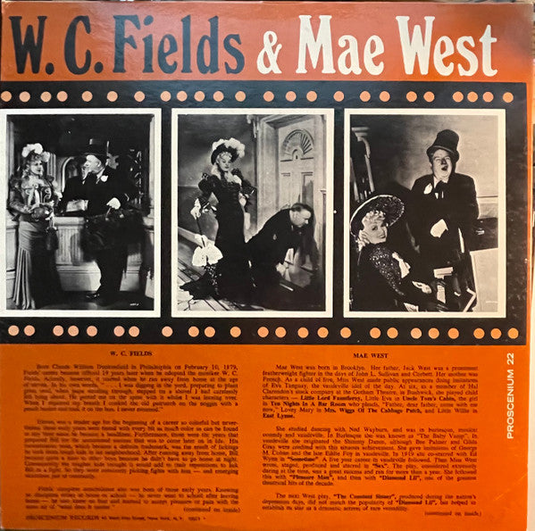 W.C. Fields & Mae West - W.C. Fields...His Only Recording The Temperance Lecture The Day I Drank A Glass Of Water Plus 8 Songs By Mae West - LP