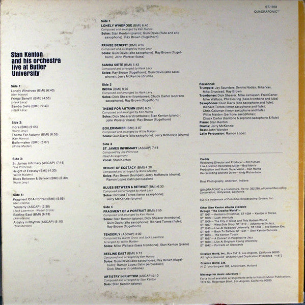 Stan Kenton And His Orchestra - Live At Butler University - LP