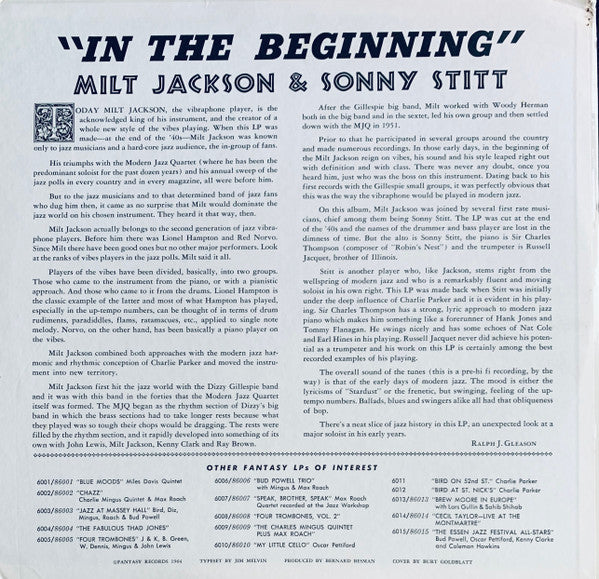 Milt Jackson & Sonny Stitt - In The Beginning - LP
