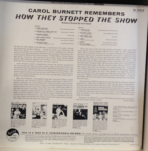 Carol Burnett - Carol Burnett Remembers How They Stopped The Show - LP