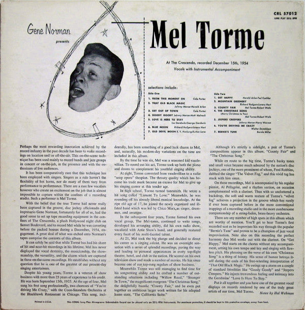 Mel Tormé - Gene Norman Presents Mel Torme At The Crescendo - LP