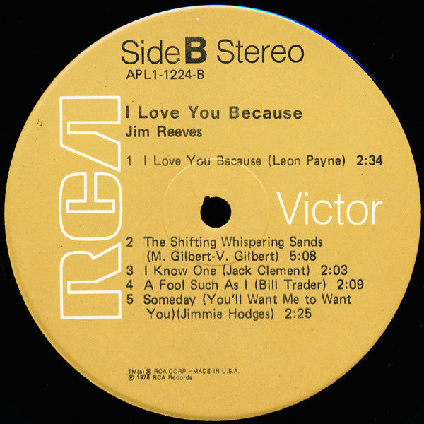 Jim Reeves - I Love You Because - LP