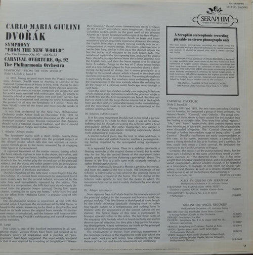Carlo Maria Giulini, Dvořák*, Philharmonia Orchestra - Symphony "From The New World" (No. 9 In E Minor - Old No. 5) / Carnival Overture - LP