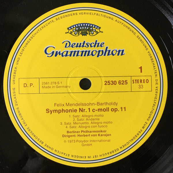 Felix Mendelssohn Bartholdy*, Herbert Von Karajan, Berliner Philharmoniker, Edith Mathis, Liselotte Rebmann, Werner Hollweg, Chor Der Deutschen Oper Berlin - Symphonien Nr. 1 & 2 "Lobgesang" - LP