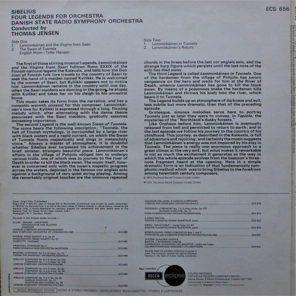 Sibelius*, Danish State Radio Symphony Orchestra*, Thomas Jensen - Four Legends For Orchestra - LP